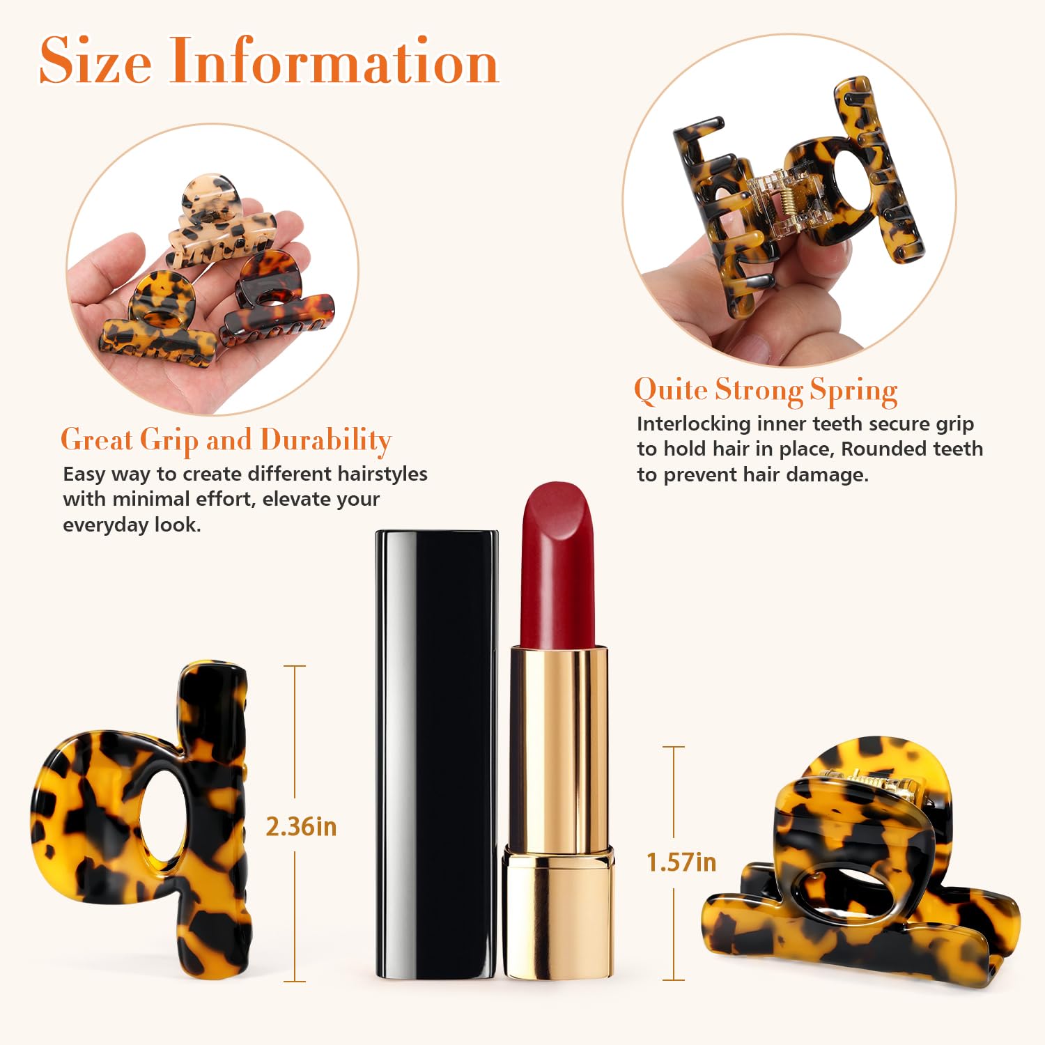 3 Pcs Small Hair Clips For Women, 2.4 Inch Medium Durable Acetate Tortoise Shell Claw Clips For Thin Fine Hair Half Up Styling, Leopard Print Cute Hair Claw Clips Hair Accessories For Girls Gift