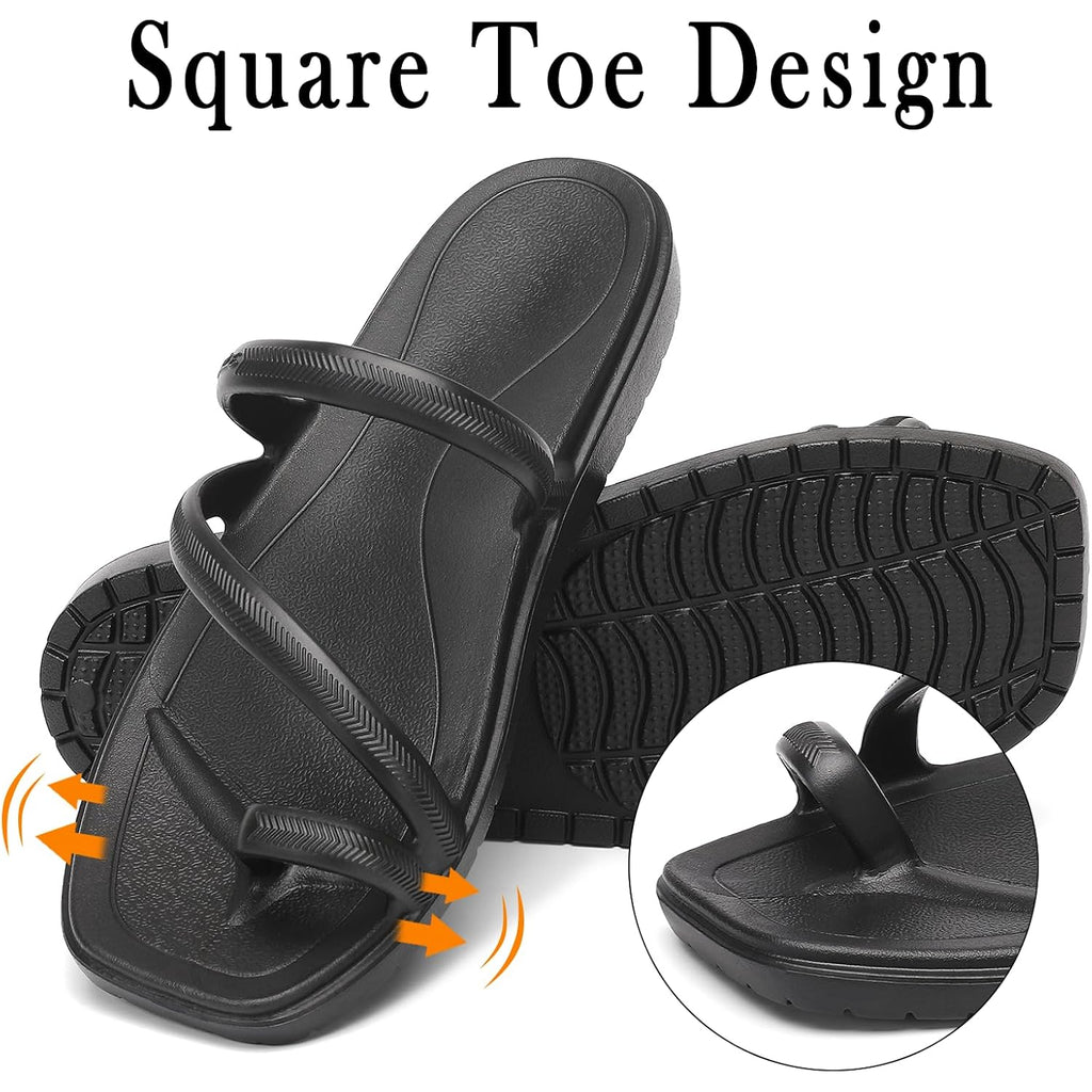 Flip Flops For Women Arch Support Comfortable Thong Sandals With Square Toe & Lightweight Cushion Beach Slides