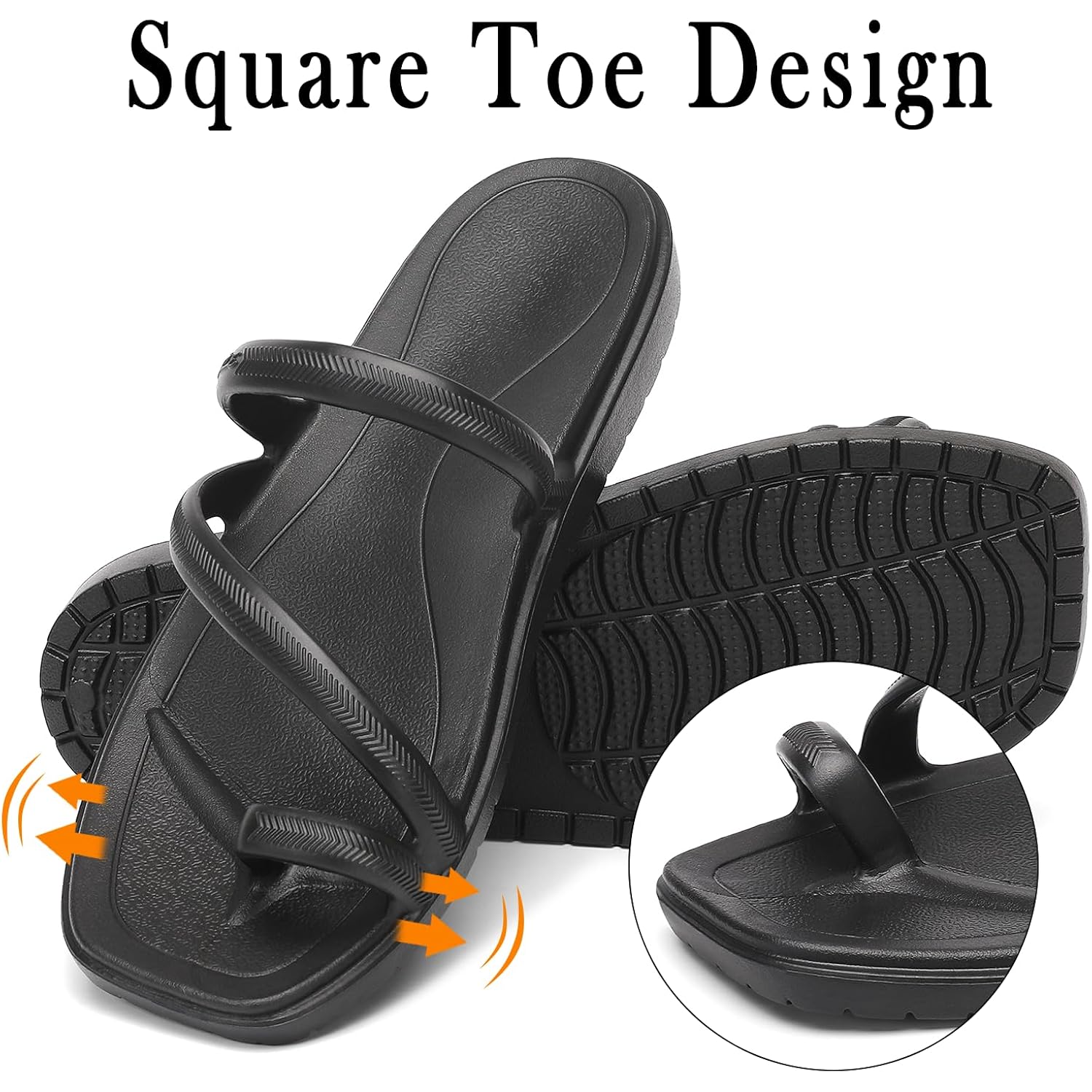 Flip Flops For Women Arch Support Comfortable Thong Sandals With Square Toe & Lightweight Cushion Beach Slides
