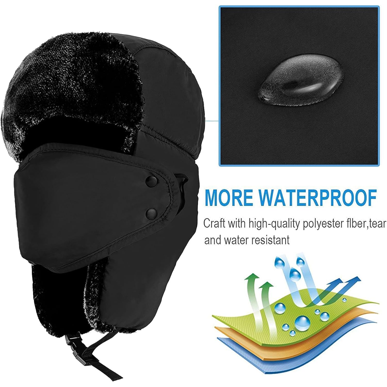 TZ Promise Unisex Winter Trapper Russian Hats with Face Mask Earflaps Faux Fur Outdoor