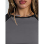 Trendy Queen Women'S Long Sleeve Shirts Slim Fit Stretchy Color Block Slightly Cropped Tops
