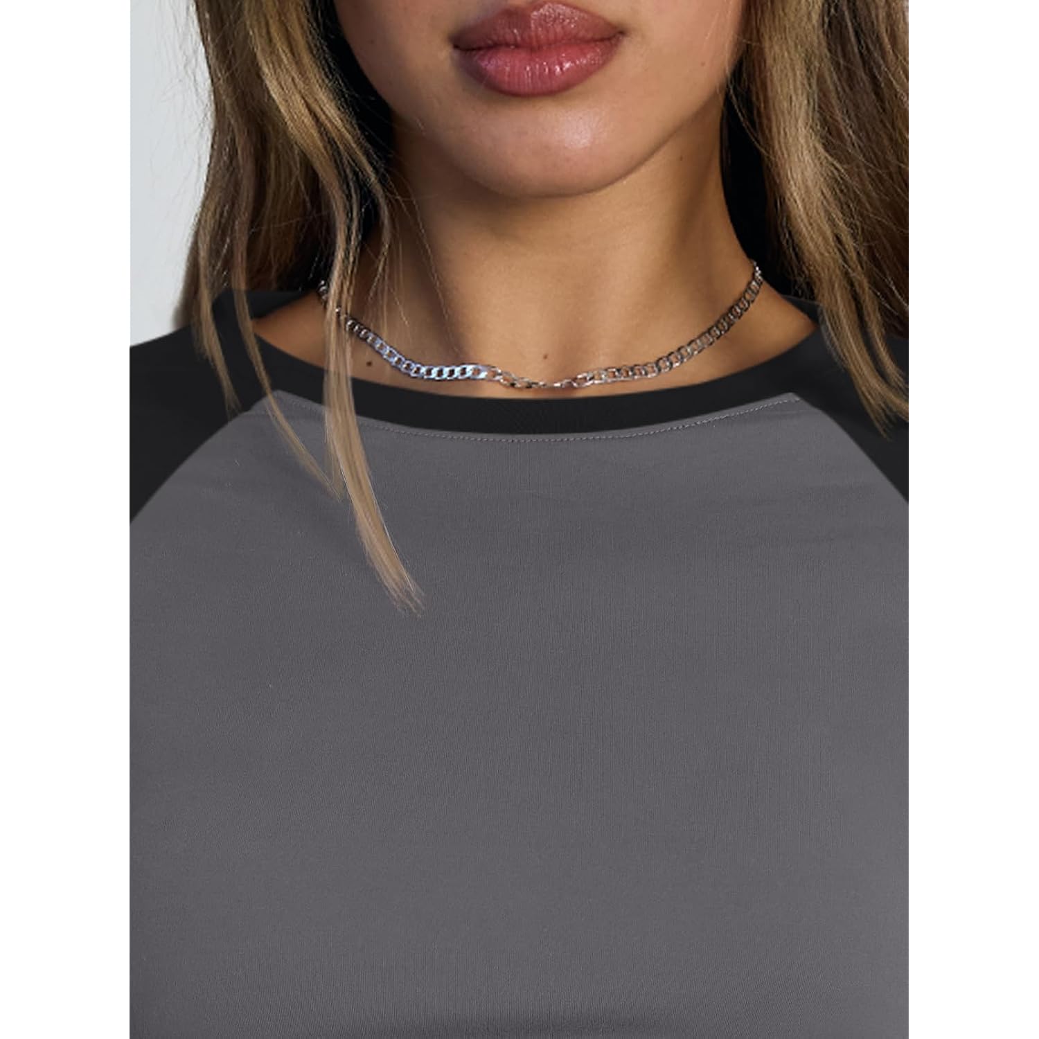 Trendy Queen Women'S Long Sleeve Shirts Slim Fit Stretchy Color Block Slightly Cropped Tops