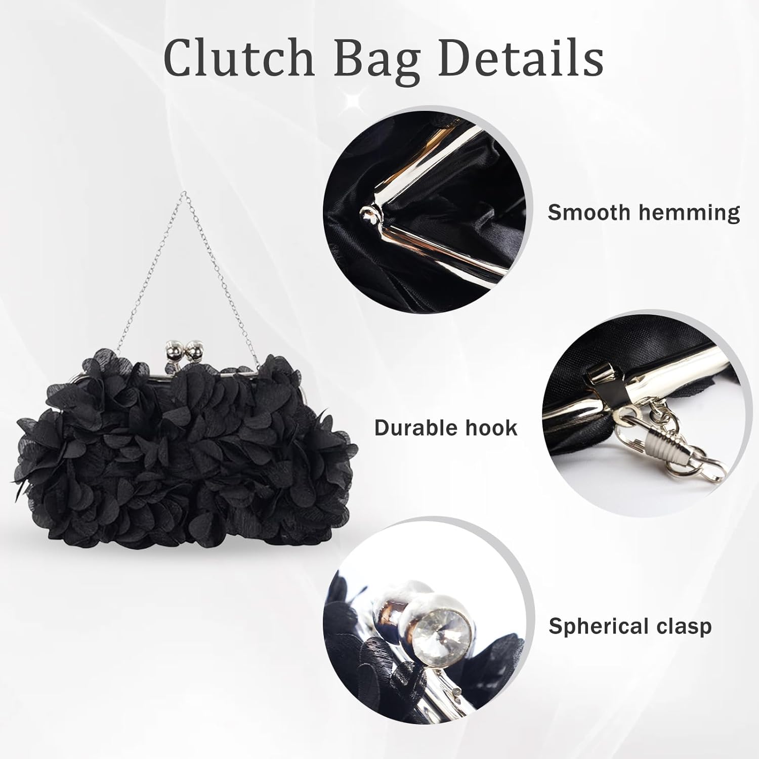 JAMBHALA Women Elegant Evening Purse, Small Floral Clutch Bag with Detachable Chain for Wedding, Party, Prom