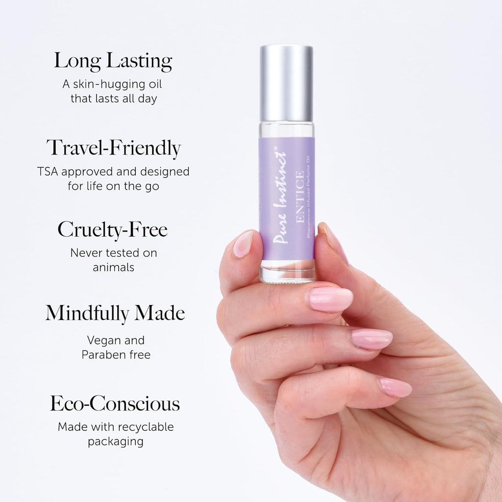 Pure Instinct ENTICE The Original Pheromone Infused Essential Oil Perfume Cologne - For Her Women - TSA Ready (Roll On Bottle 0.34 Fl. Oz./10.2mL)