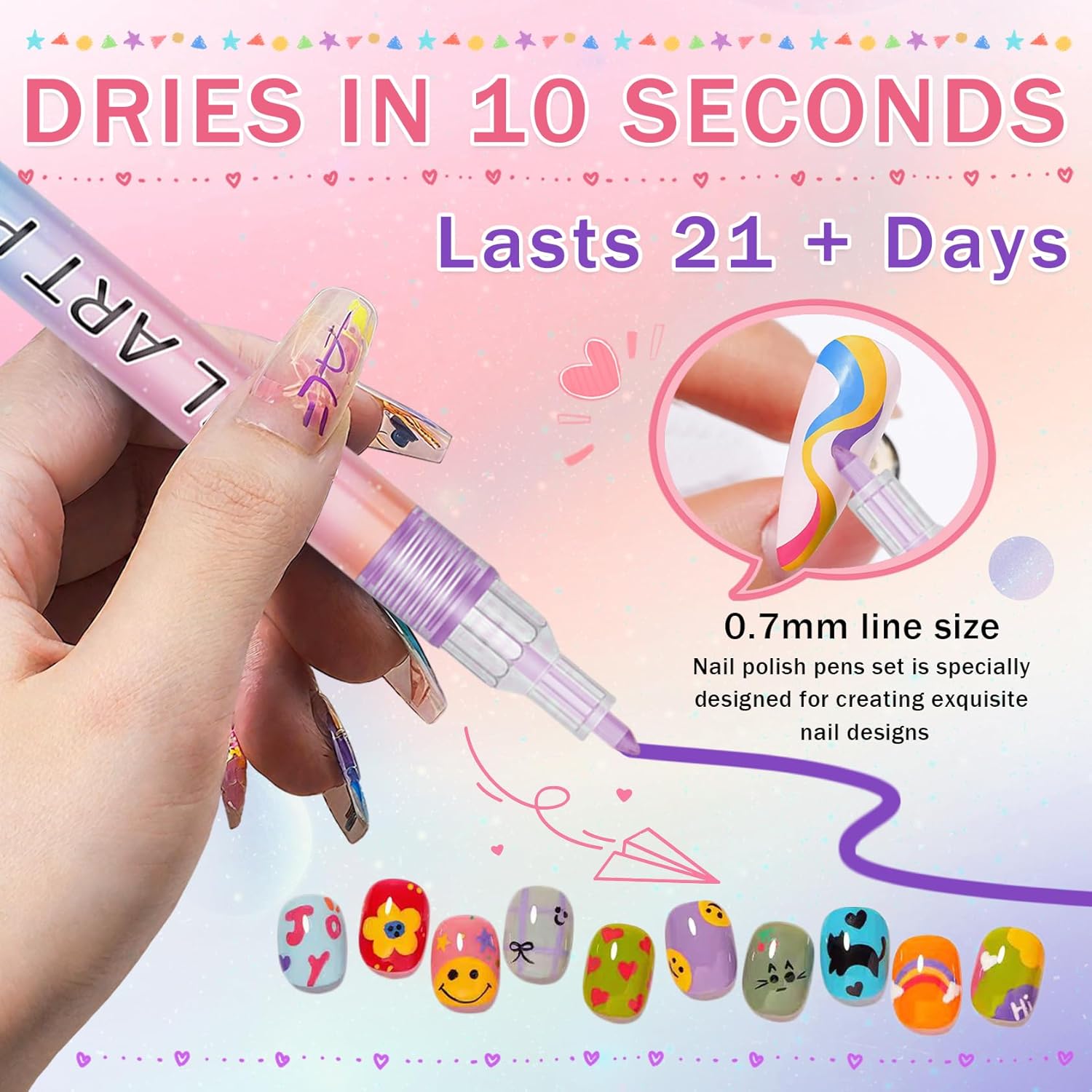 IONSGAKO 12 Colors Nail Art Pens Set, Nail Polish Pens for Nail Art Quick Drying 3D Acrylic Paint Markers for Painting Dotting Liner Pen Nail Salon DIY Design Kit 0.7mm