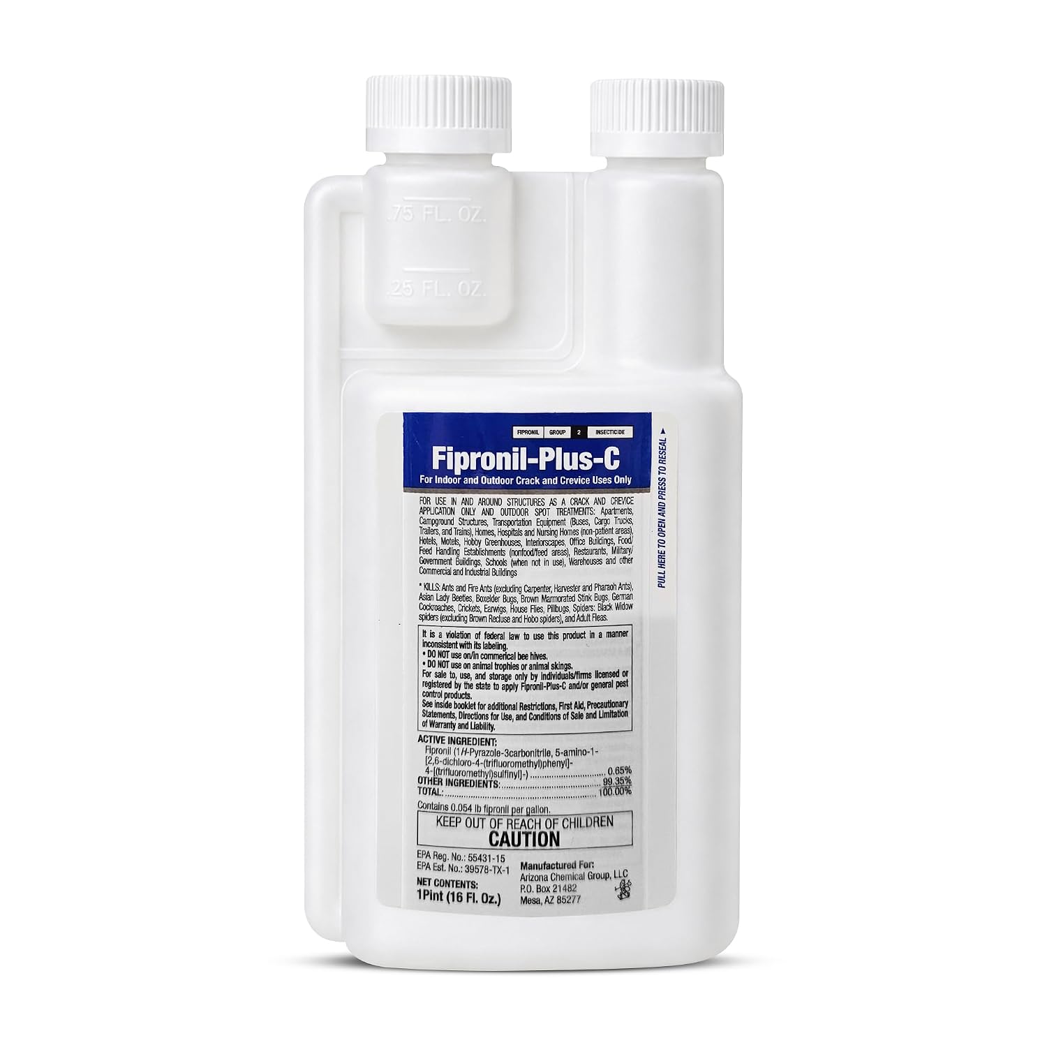 Fipronil Plus-C Insecticide Concentrate — Kills Roaches, Ants, Fire Ants, Stink Bugs, Spiders & More — Non-Repellent Colony Killer — Makes 21 Gallons — 16 Oz