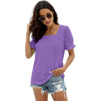 Wiholl Tops For Women Summer Casual Ruffle Trim Sleeve Square Neck T Shirts