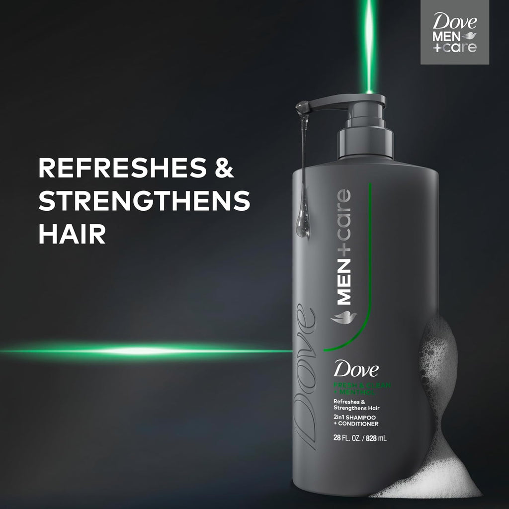 Dove Men + Care Shampoo 1 Count Fresh + Clean For Hair Refreshing & Strengthening, With Menthol, 28 Fl Oz