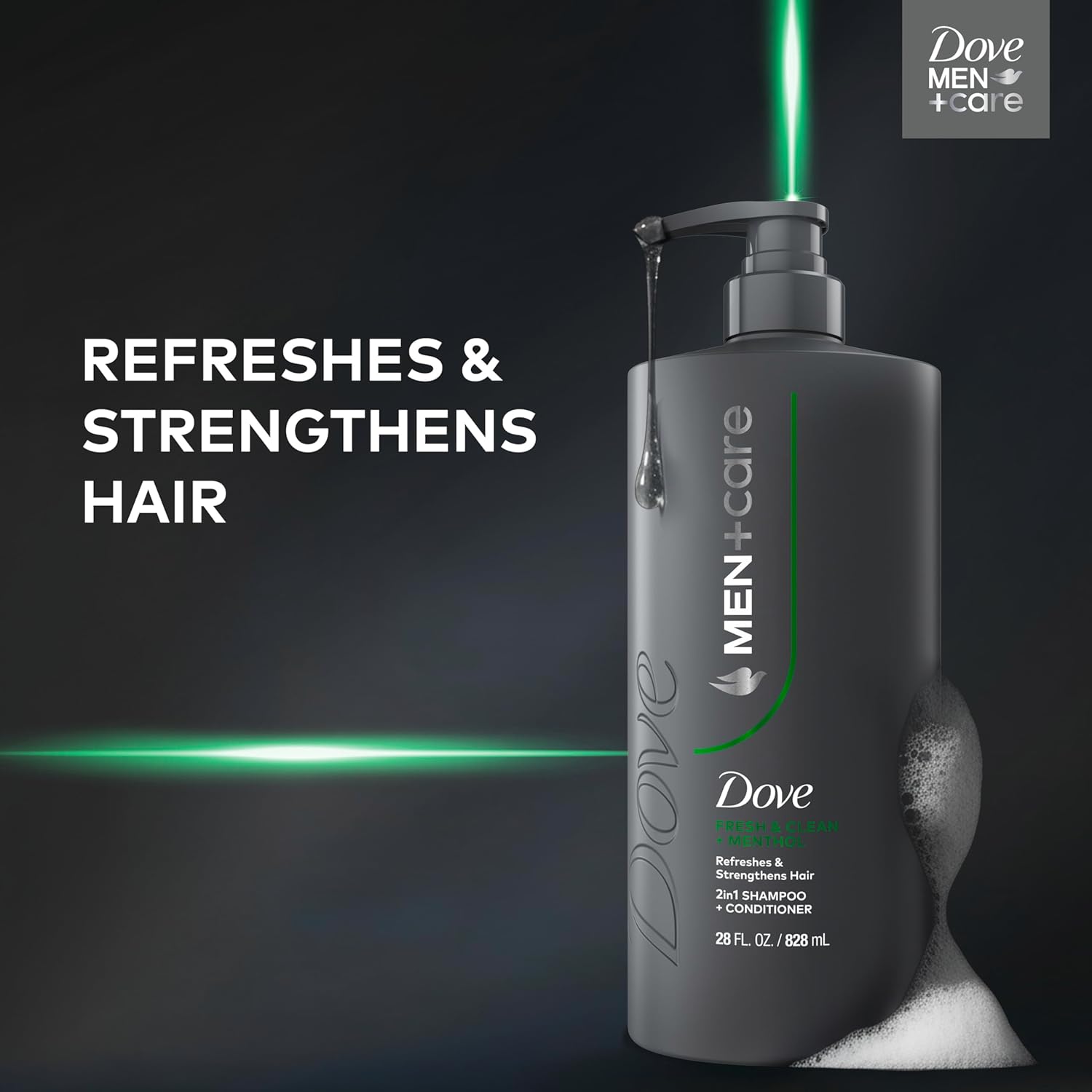 DOVE MEN + CARE Shampoo 1 count Fresh + Clean for Hair Refreshing & Strengthening, with Menthol, 28 fl oz