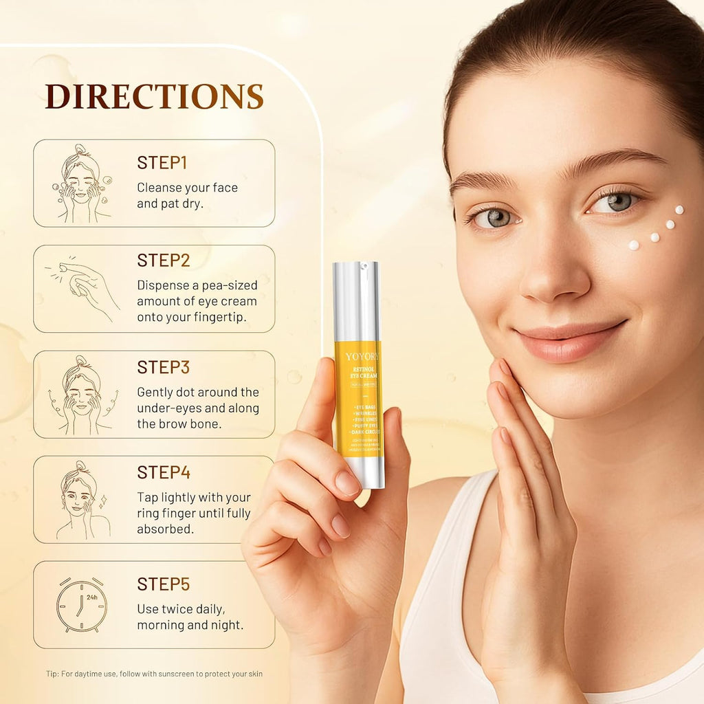 Retinol Eye Cream For Dark Circles & Puffiness – Hydrating & Moisturizing Under Eye Treatment For Wrinkles, Fine Lines & Eye Bags, Gold Formula For Smooth, Revitalized Skin, 0.67 Fl Oz