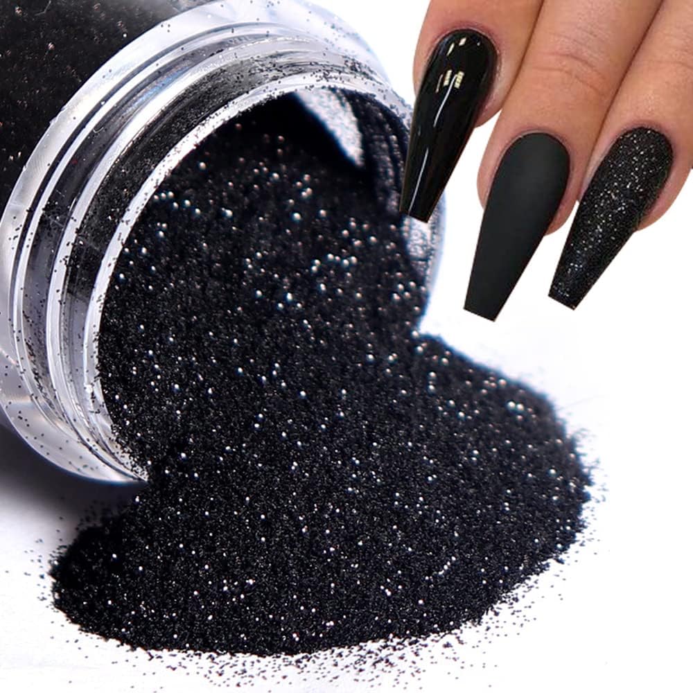 0.2mm Black Nail Glitter White Rainbow Holographic Shining Sugar Nail Glitter Candy Coat Powder Sugar Coating Effect Nail Pigment Powder Nail Art Decorations Dust Diamond Dust for Nails (B)