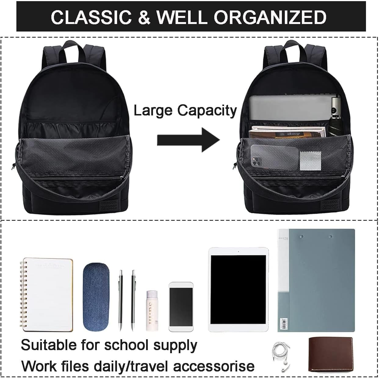Casual Laptop Backpack For Men And Women, Work Backpack, Black Backpacks, College School Backpack For Boys And Girls, Lightweight Travel Back Pack(Black)