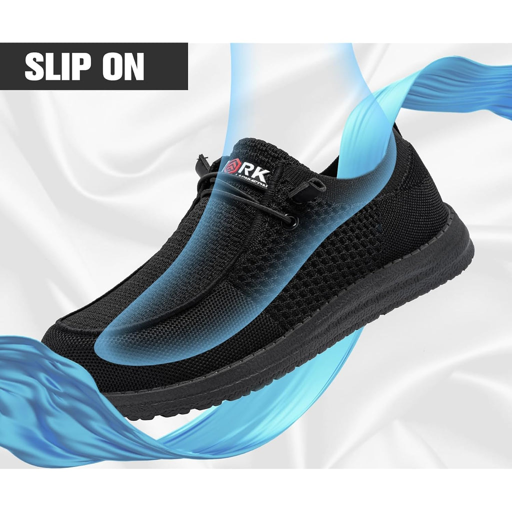 Larnmern Slip On Steel Toe Shoes Men Lightweight Comfortable Lounging Walking Sneakers Steel Toe Loafers