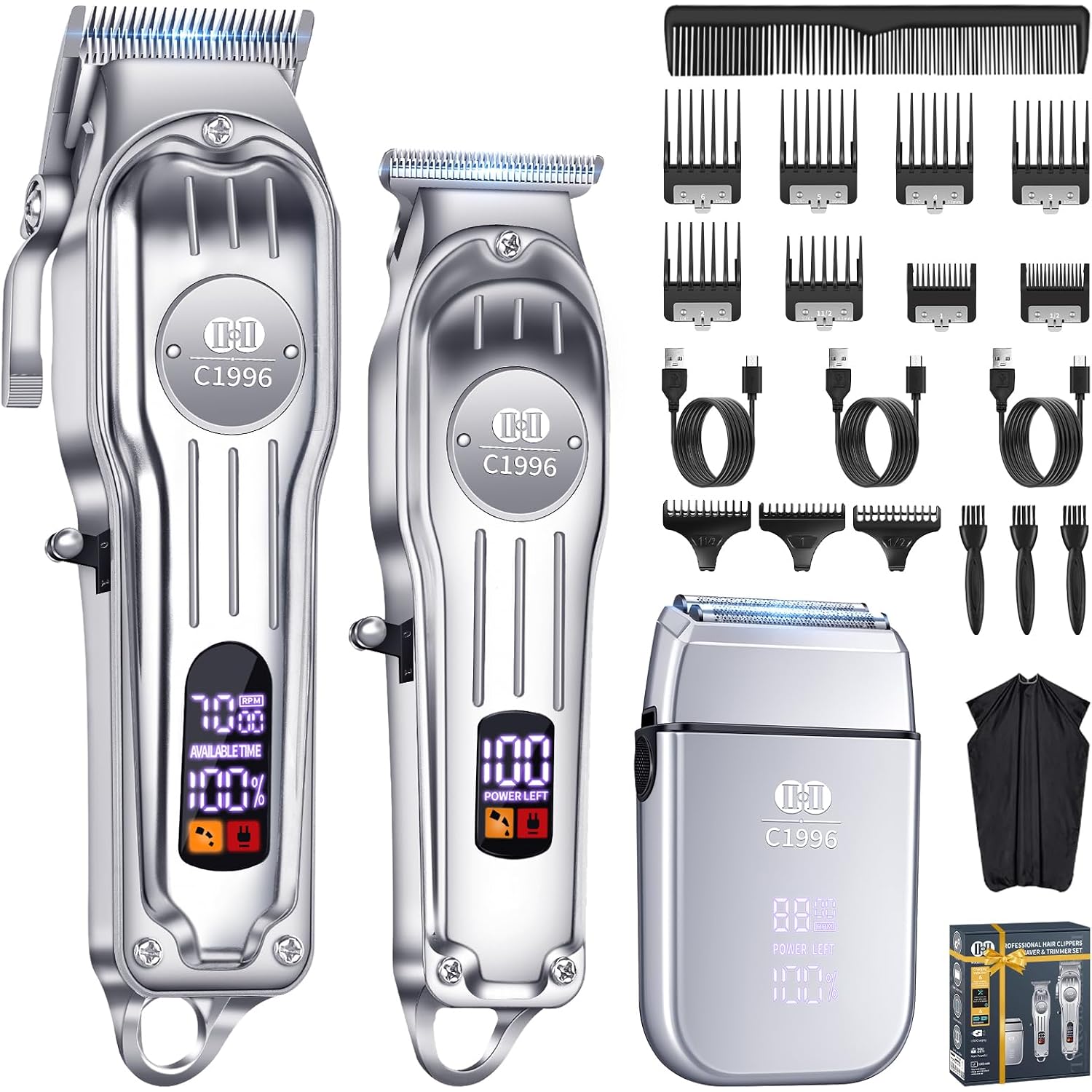 Ciicii Mens Hair Clippers And Trimmers Set, Professional Cordless Barber Clippers For Hair Cutting Kit (Electric Razor Shavers & Beard/Hair Trimmer Haircut Kit) Clippers For Men Diy Home Salon