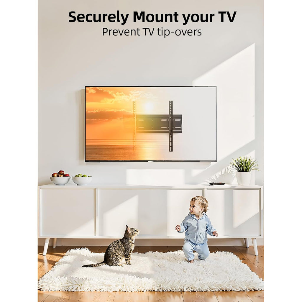 43 50 55 Inch Fixed Low Profile Tv Wall Mount For 24-65 Inch Led/Lcd & Flat/Curved Tvs, Universal Wall Mount Bracket With Safe Lock, Max Vesa 400X400Mm, Up To 99Lbs & 16 '' Stud
