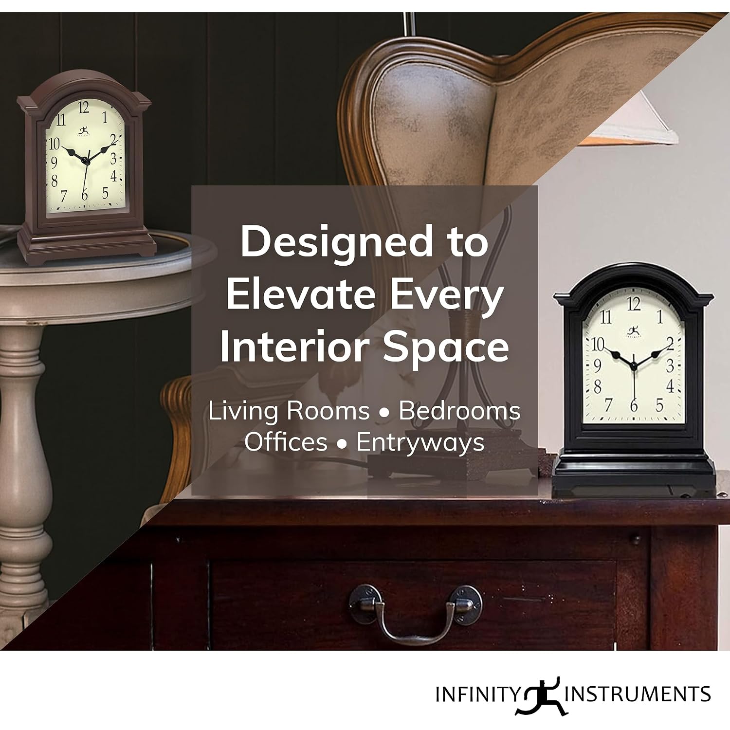 Infinity Instruments Brown Antique Grandfather Tabletop Clock 9 X 6 Mantle Tabletop Clock Mini Desktop Table Mantel Decor Vintage Living Room Decor