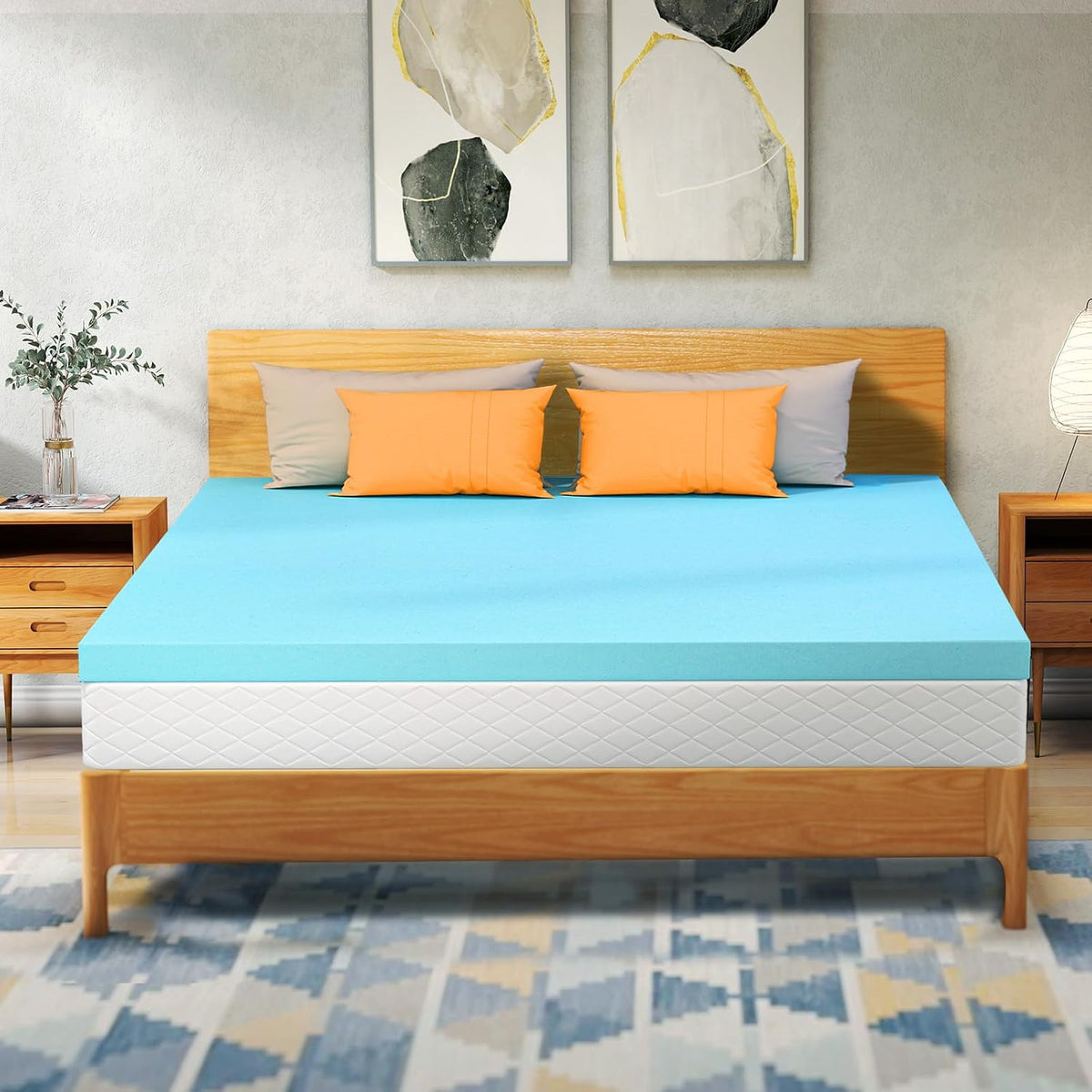 Valuxe Queen Mattress Topper 3 Inch Cooling Gel Memory Foam, Certipur-Us Certified Topper & Pad For Back Pain Relief, Soft Breathable Bedding With Pressure Relief (Blue)