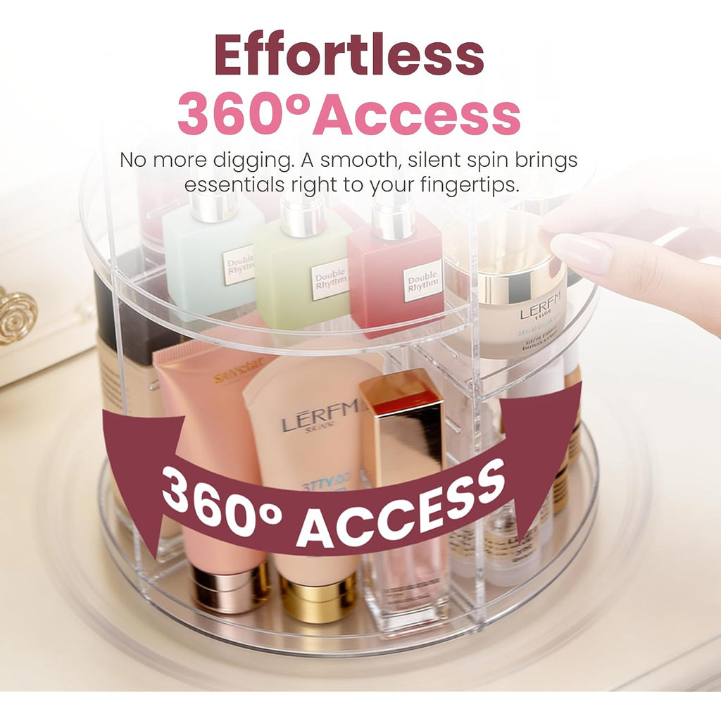 Masirs 360 Rotating Makeup Organizer Countertop - Adjustable Shelf Height - The Perfect Round Spinning Cosmetic Organizer For Bedroom Dresser Or Vanity Countertop Storage (Clear)