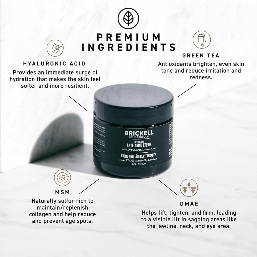 Brickell Men'S Revitalizing Anti-Aging Cream For Men, Anti Wrinkle Night Face Cream To Reduce Fine Lines And Wrinkles, With Vitamin E, Jojoba Oil, And Hyaluronic Acid, 2 Ounce, Scented