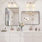 24X30 Inch Black Metal Framed Bathrrom Mirror For Wall, Matte Black Rectabgle Mirror, Rounded Corner, Anti-Rust (Horizontal/Vertical)