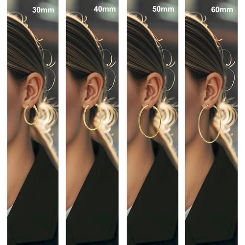 14K Gold Plated Stainless Steel Hoop Earrings - Hypoallergenic, Lightweight, 4 Pairs