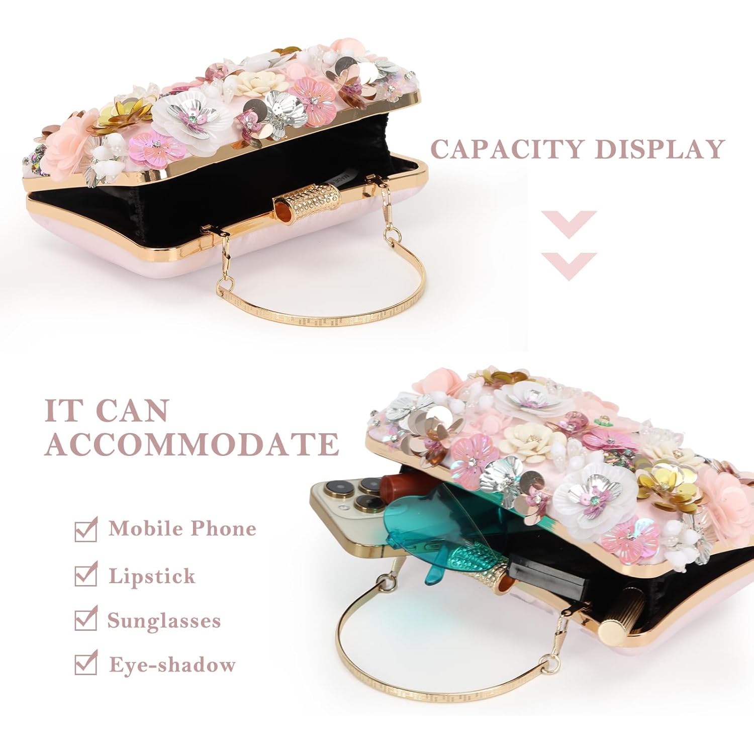 Women Clutches Flower Evening Handbag Chain Strap Shoulder Bag