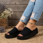 Cushionaire Pim Wedge Chunky Platform Womens Sandals With Firm Knit Upper & Memory Foam Summer Sandals For Women