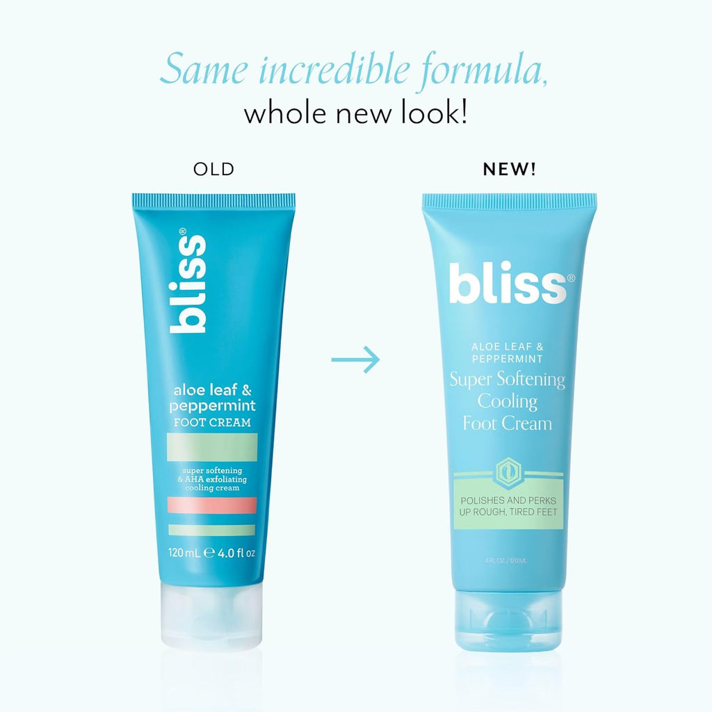 Bliss - Aloe Leaf & Peppermint Foot Cream | Super Softening AHA Exfoliating Cooling Cream | Exfoliator & Moisturizer | Vegan | Cruelty Free | Paraben Free | 4.0 fl. oz.