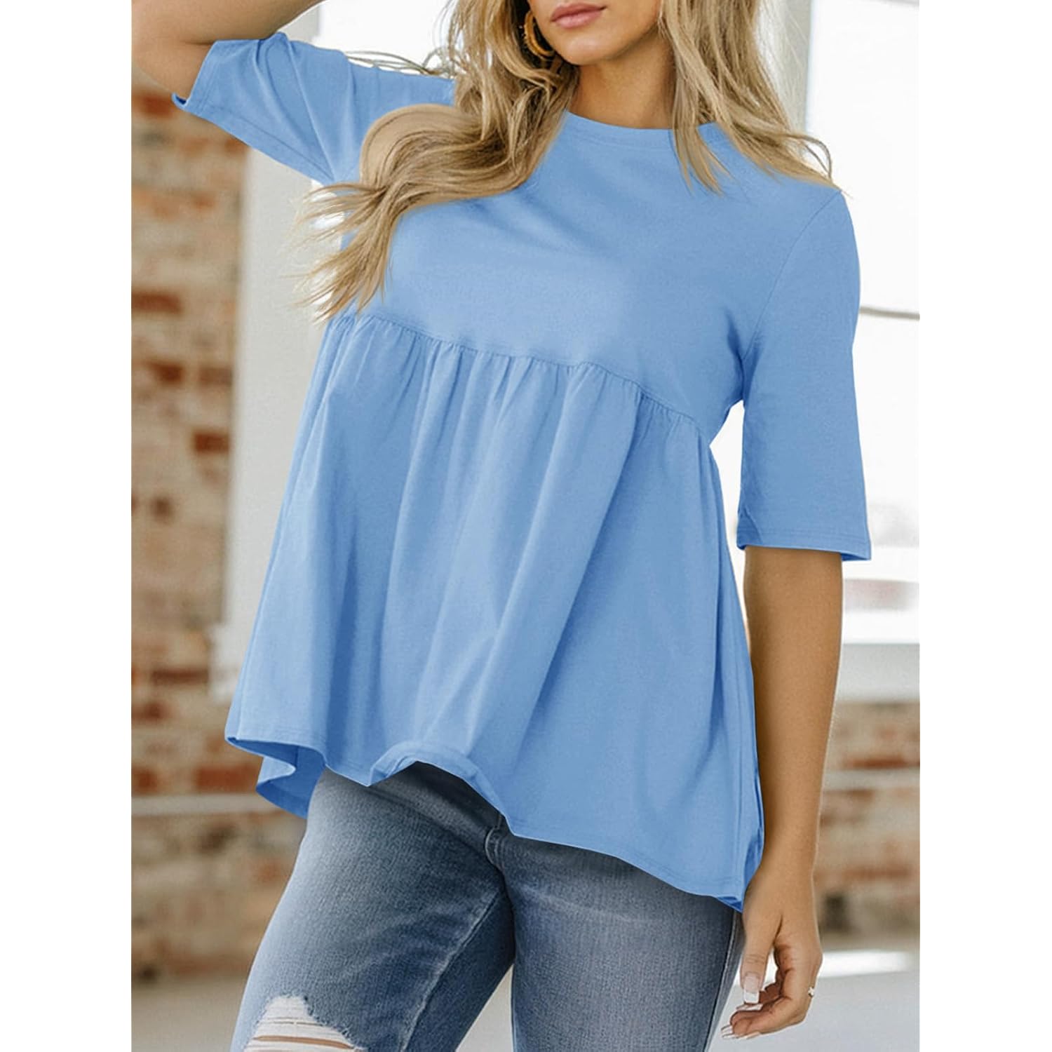 Cicy Bell Womens Summer Babydoll Tops Oversized Short Sleeve Crewneck T Shirts Casual Loose Plus Size Tunics