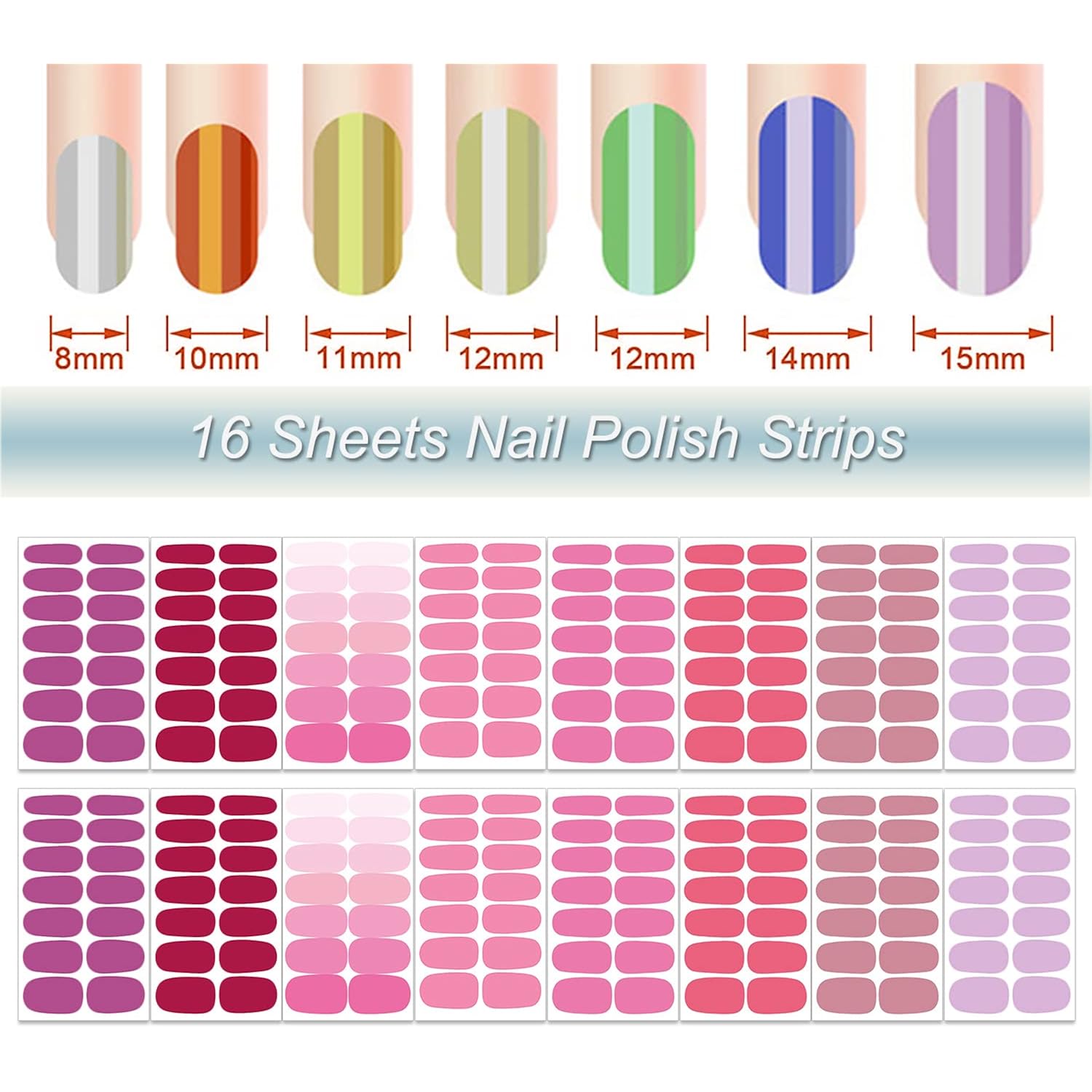 16 Sheets Nail Wraps for Women Nail Polish Strips Solid Color Self Adhesive Sticker Nails Acrylic Nail Art Accessories with 1pc File, Cuticle Stick (Pink Red)
