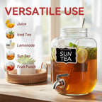 KIKCOIN 1 Gallon Glass Drink Dispensers for Parties, 2 Pack Leakproof Beverage Dispenser with Stand & 18/10 Stainless Steel Spigot & Filter -for Lemonade, Juice, Sun Tea, Punch- ALL DISHWASHER SAFE