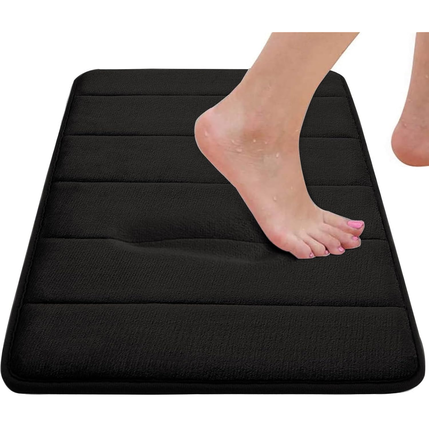 Bathroom Rugs Set Memory Foam Bath Rugs Non-Slip Bath Mat Set 3 Piece,Washable Bathroom Mats,Absorbent Shaggy Rugs Super Soft U-Shaped Toilet Rug,Bahroom Carpets for Bathroom,Tub,Shower（Black）