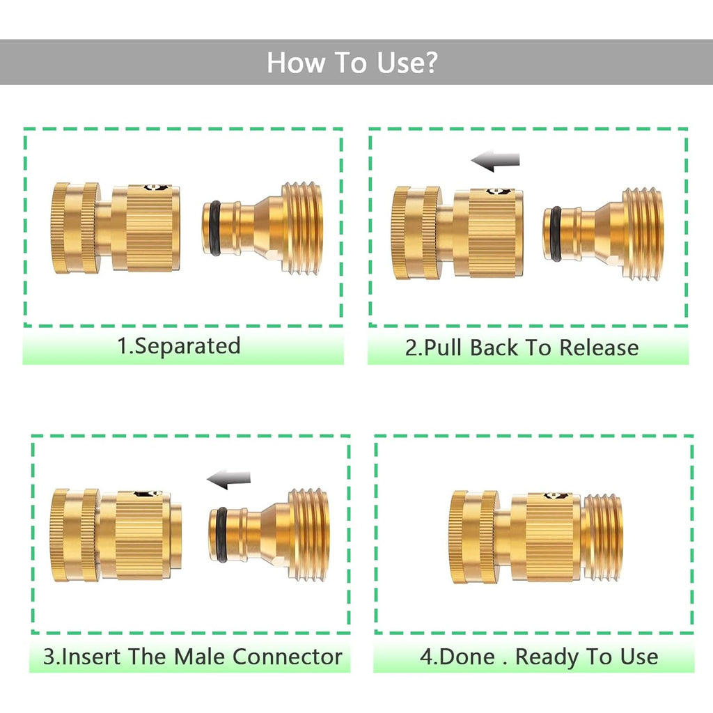 Boart Garden Hose Quick Connector Set, Solid Brass 3/4 Inch Water Fitings Thread Easy Connect No-Leak Male Female 6 Sets