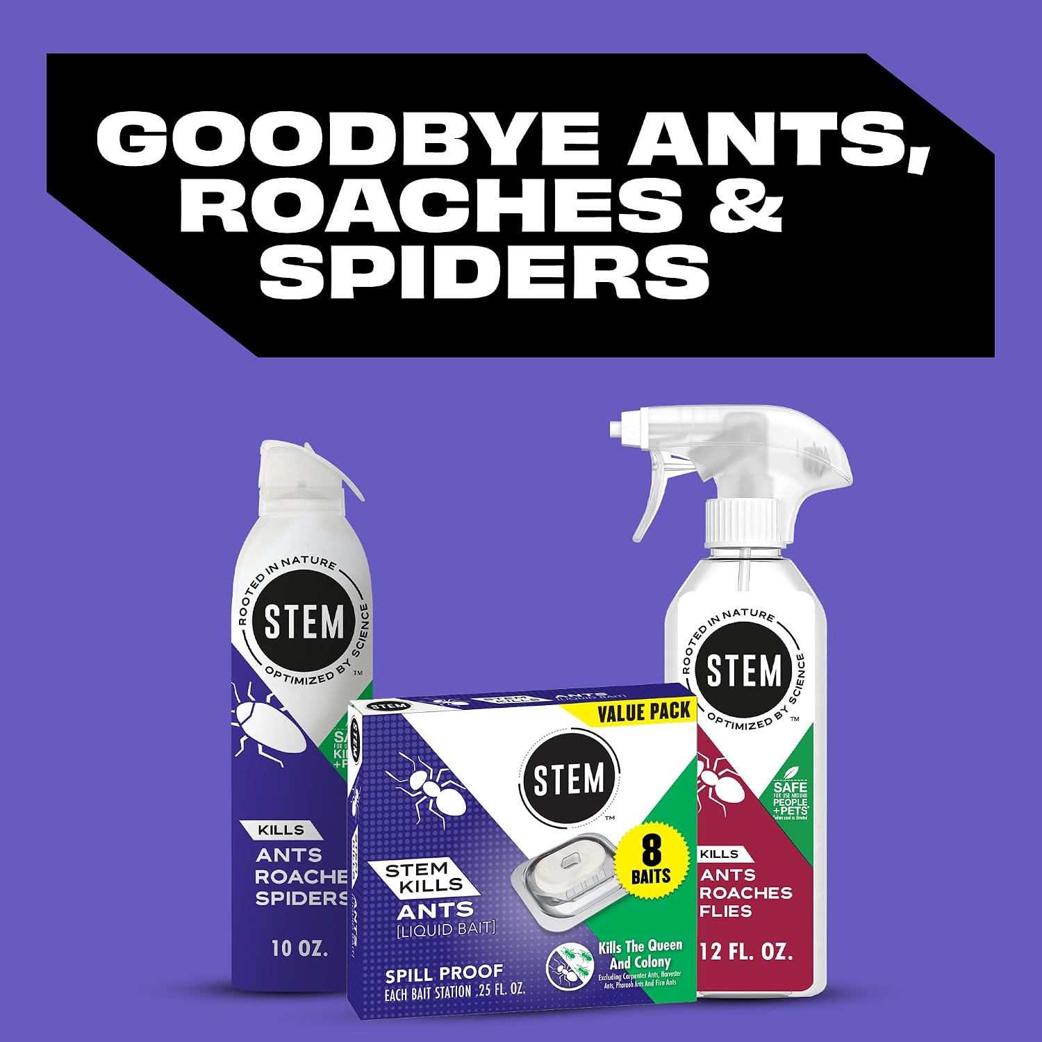 Stem Kills Ants, Roaches And Spiders: Plant-Based Active Ingredient Bug Spray, Botanical Insecticide For Indoor And Outdoor Use; 10 Fl Oz (Pack Of 1)