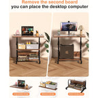 Qzmdsm Portable Rolling Desk On Wheels Adjustable Height Desks For Small Spaces, 32" Computer Desk Drafting Tables With Storage Shelves For Home Office Rustic