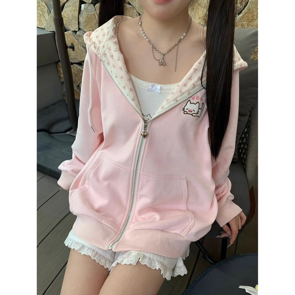 Y2K Zip Up Hoodie Jojifuku Cutecore Kawaii Hoodie Clothes Women Long Sleeves Tops Graphic Cutecore Shoujo Clothes