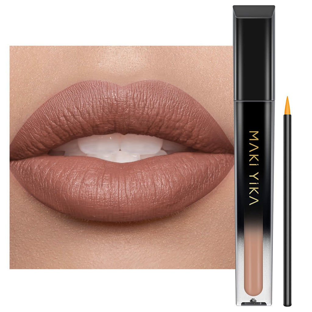 Maki Yika Nude Lipstick For Women Colorstay Long Lasting Brown Lipstick Matte Liquid Lipstick Transferproof Cruelty-Free Lip Color,Latte Nude
