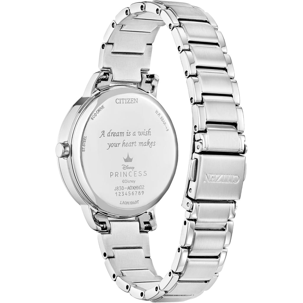 Citizen Women'S Eco-Drive Disney Princess Cinderella Crystal Watch And Pin Gift Set In Silver Stainless Steel Watch, Blue Dial (Model: Fe7041-51W)