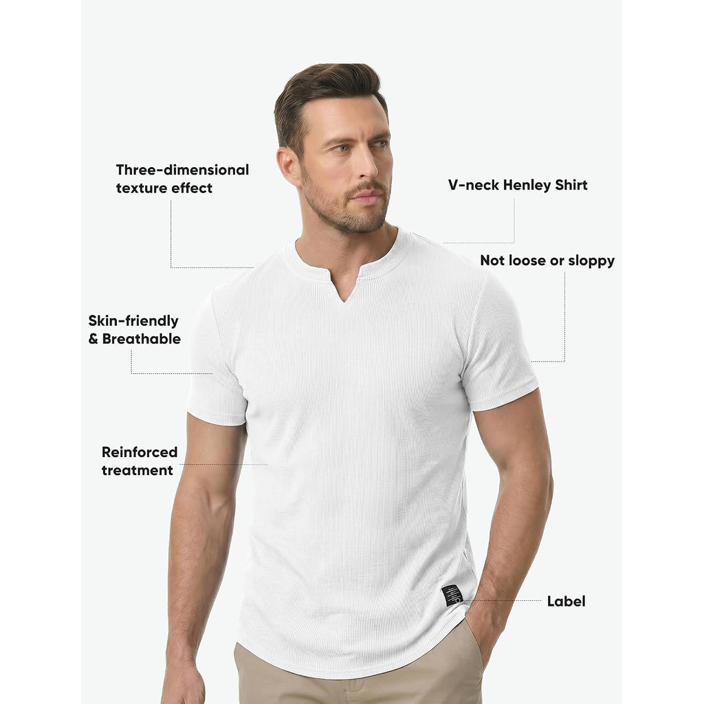 Jmierr Mens Muscle Slim T Shirts Texture V Neck Longline Henley Gym Workout Athletic Tee Shirt