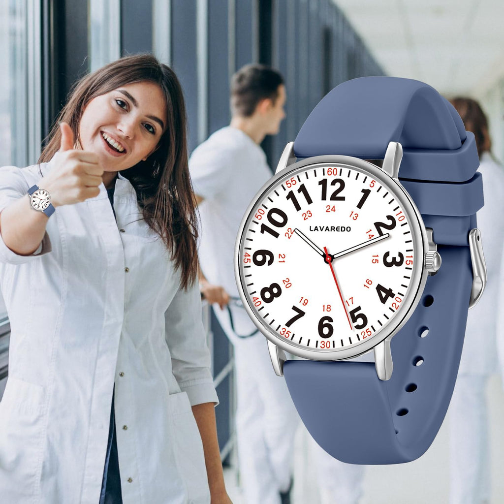 Nurse Watch For Nurses Doctors Women Men,Waterproof Analog Watches With Luminous Dial And Japanese Quartz Movement,Easy To Read Military Time Watch With Second Hand, 12/24 Hours,Silicone Band