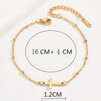 NONAMOIS Ankle Bracelets for Women Dainty 18K Gold Plated Anklet Waterproof Round Beaded Paperclip Herringbone Pearl Chain Anklets Waterproof Beach Foot Jewelry