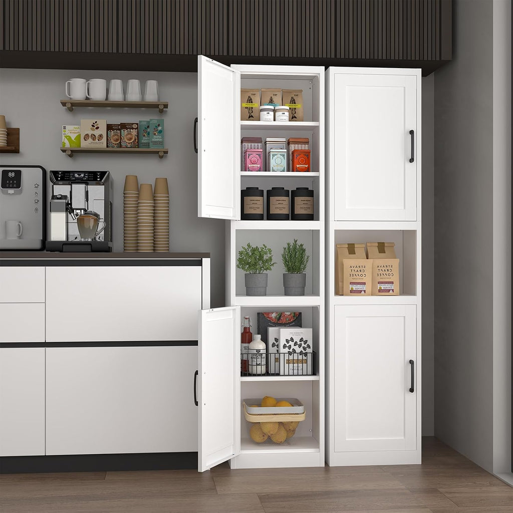 67" Tall Slim Pantry Cabinet, Narrow Bathroom Storage Cabinet | Metal Skinny Cabinet With Door And Adjustable Shelves, For Small Spaces, Kitchen, Bathroom, Laundry Room, Living Room, White
