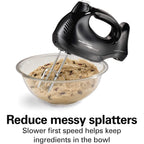 Hamilton Beach Power Deluxe 6-Speed Electric Hand Mixer With Quickburst | Powerful 250 Watt Motor | Traditional Beaters | Whisk | Snap-On Storage Case | Bowl Rest | Black | 62692
