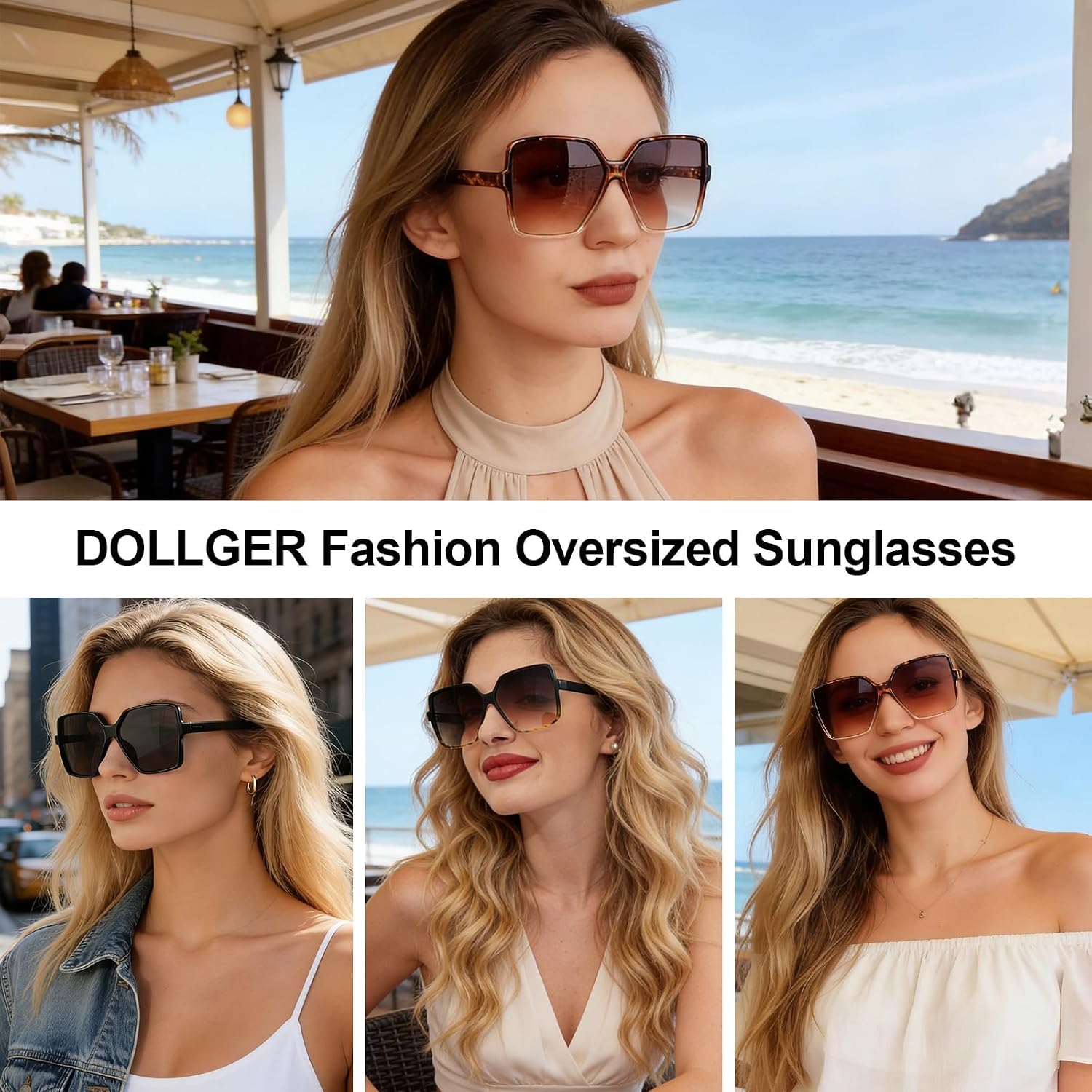 Dollger Oversized Square Sunglasses for Women Big Large Wide Fashion Shades for Men UV Protection Unisex C: Brown Frame Brown Lens