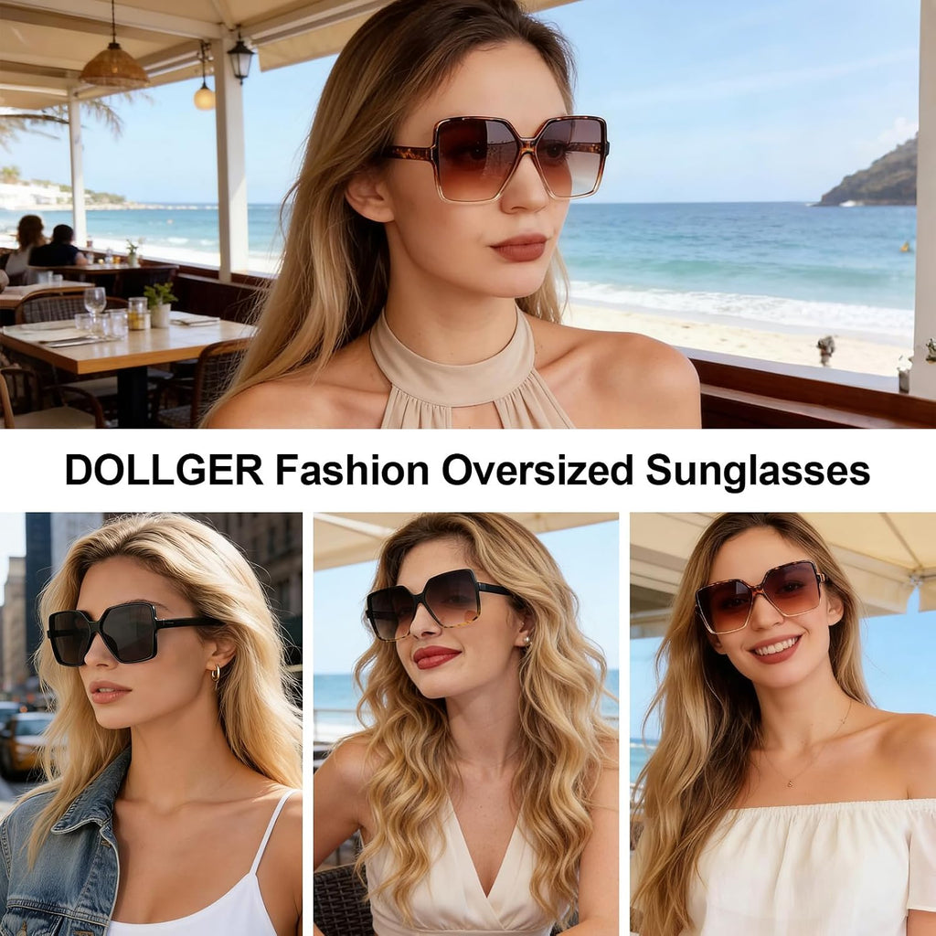 Dollger Oversized Square Sunglasses for Women Big Large Wide Fashion Shades for Men UV Protection Unisex C: Brown Frame Brown Lens