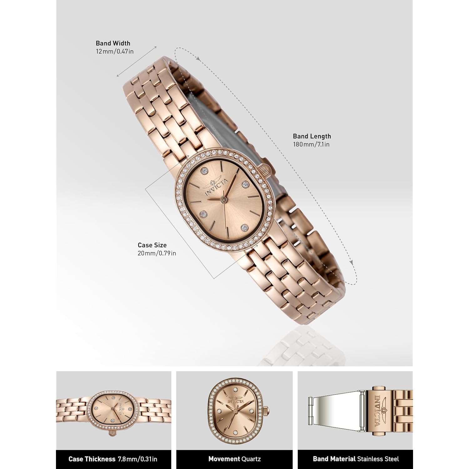 Invicta Angel Lady 20Mm Stainless Steel Rose Gold Silver+Rose Gold Dial Pc21J Quartz
