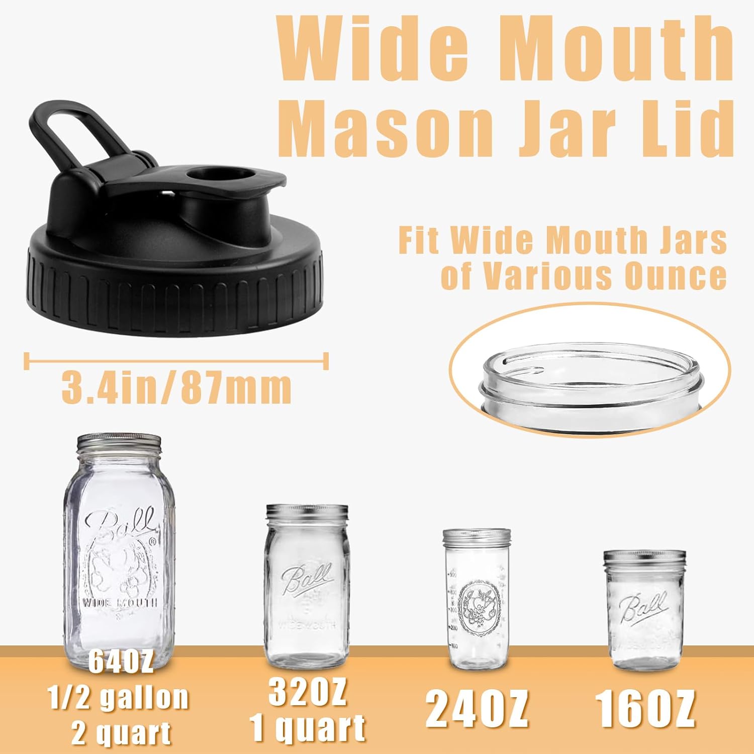 FyndraX Pour Spout Lids for Ball Wide Mouth Mason Jars, Airtight Canning Jar Flip Cap Top Lid for Drinking, Salad, Dressing Pouring, Leak-Proof, Pack of 4