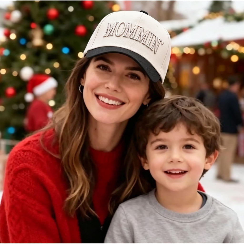 Mommin Trucker Hats Women, Embroidered Baseball Mom Essentials Womens Trucker Hat Gift for Mom Mothers Day Black Khaki