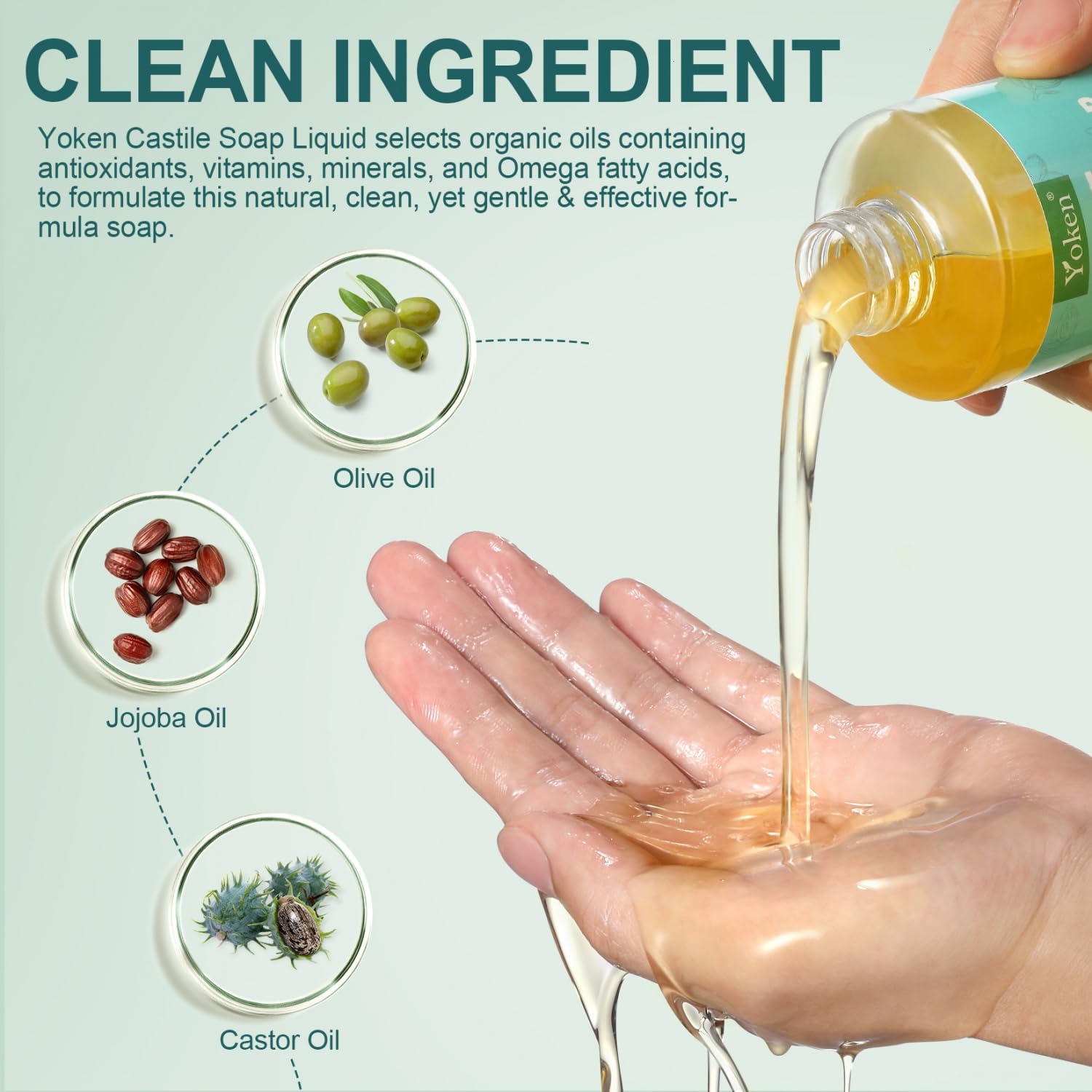 Yoken Pure Castile Liquid Soap 8 Oz Unscented With Organic Oil Ewg Verified