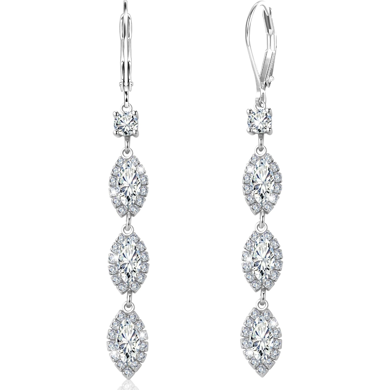 ALEXCRAFT 925 Sterling Silver Dangle Leverback Earrings for Women Trendy 14K Goldplated Hypoallergenic Lightweight Statement Long Cubic Zirconia Teardrop Dangling Earrings Brides Engagement Wedding